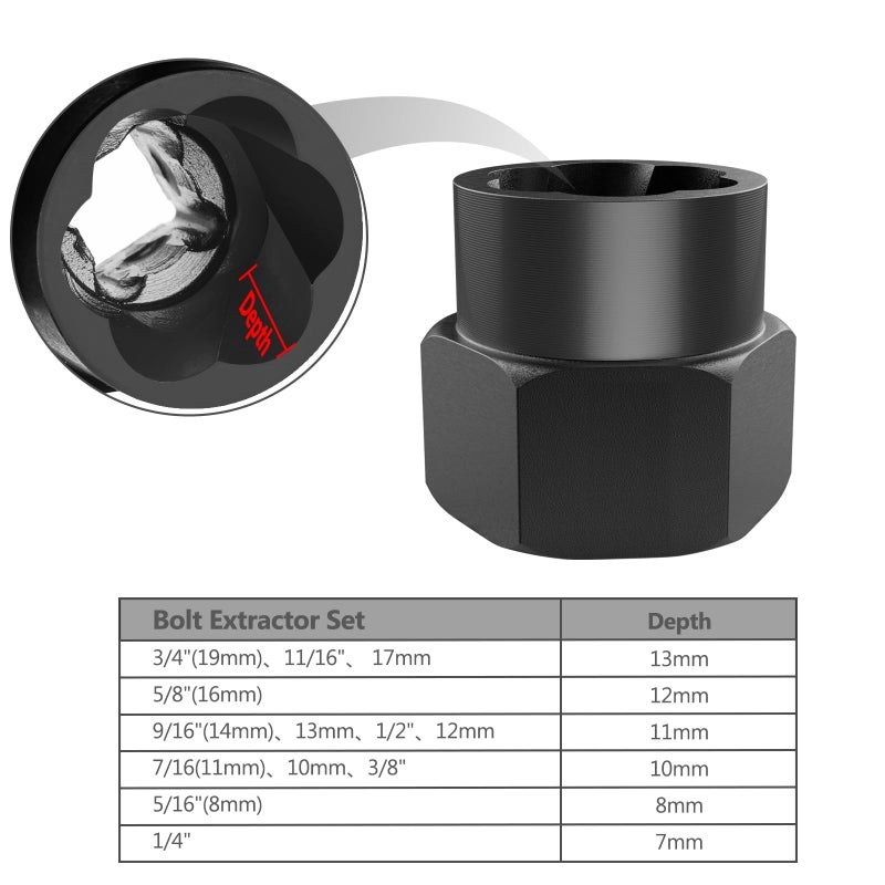 Eapele 13pcs Bolt Extractor Set, Stripped Nut Remover Twist Sockets, Fit 3/8" Square Drive with Solid Storage Case, Stripped Bolt Extractor (13pcs, Black) - Image 3